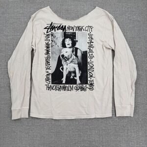 Stussy New York City Long Sleeve Graphic T Shirt Mens Beige Crew Neck